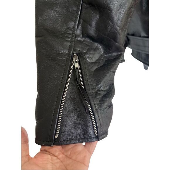 Unik Mens Black Leather Zip Front Belted Biker Motorcycle Jacket Size 56 3XL - Picture 6 of 14